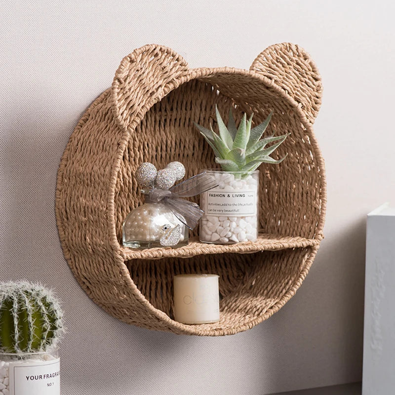 Straw Woven Handmade Wall Mounted Storage Rack