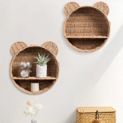 Straw Woven Handmade Wall Mounted Storage Rack