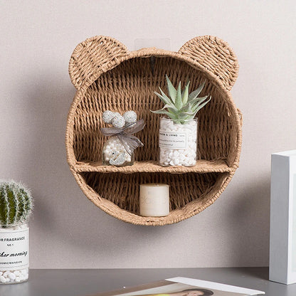 Straw Woven Handmade Wall Mounted Storage Rack